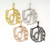 CZ Micro Pave Large LOVE Round Pendant with bail,35x39mm, Cubic Zirconia Love Pave Pendant Beads, Pave Pendant, SKU#F514