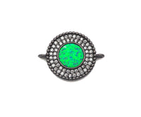 CZ Micro Pave Opal Round connector, Green Opal Link, Cubic Zirconia Bracelet Necklace Connector,16x22mm, Sku#E529