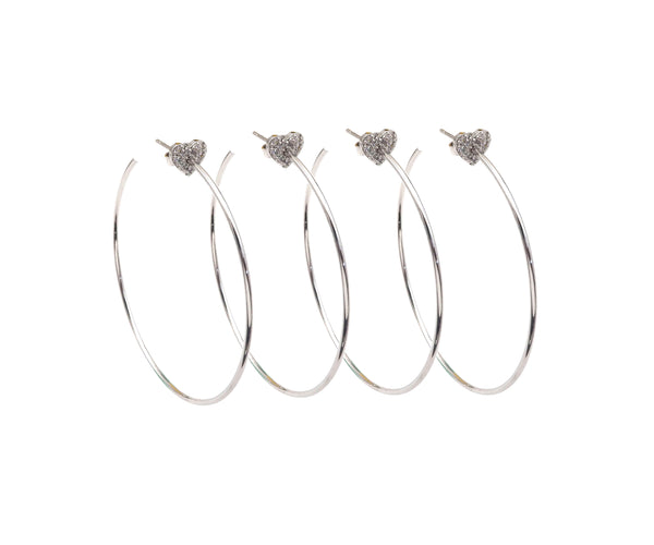 Gold/Silver CZ Pave Heart Hoop Earrings, 50mm Hoop Earrings, Minimalist Earrings, Statement Earring, Heart Hoop, Heart Jewelry, sku#J321
