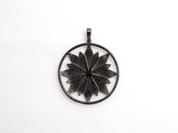 40mm Large CZ Micro Pave Hollow out Flower Round Disc Pendant, Cubic Zirconia Rose Gold/Gold/Silver/Black Focal Pendant, 46x43mm, F546C