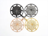 40mm Large CZ Micro Pave Hollow out Flower Round Disc Pendant, Cubic Zirconia Rose Gold/Gold/Silver/Black Focal Pendant, 46x43mm, F546C