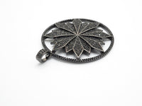40mm Large CZ Micro Pave Hollow out Flower Round Disc Pendant, Cubic Zirconia Rose Gold/Gold/Silver/Black Focal Pendant, 46x43mm, F546C