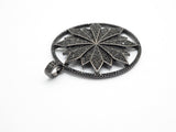 40mm Large CZ Micro Pave Hollow out Flower Round Disc Pendant, Cubic Zirconia Rose Gold/Gold/Silver/Black Focal Pendant, 46x43mm, F546C