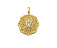 Big CZ Micro Pave North Star On Octagon Shape Pendant/Charm,Dainty Gold/Silver Charm, Necklace Bracelet Charm Pendant,19x25mm, Sku#B127
