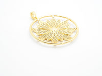 40mm Large CZ Micro Pave Hollow out Flower Round Disc Pendant, Cubic Zirconia Rose Gold/Gold/Silver/Black Focal Pendant, 46x43mm, F546C