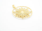 40mm Large CZ Micro Pave Hollow out Flower Round Disc Pendant, Cubic Zirconia Rose Gold/Gold/Silver/Black Focal Pendant, 46x43mm, F546C