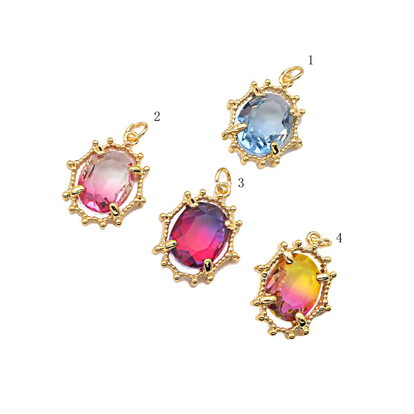 Gold Filled Colorful Quartz Oval Shape Pendant, 14K Gold Filled Quartz Charm, Necklace Bracelet Charm Pendant, 13x17mm, Sku#ZX12