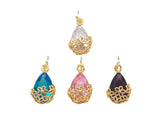 Gold Filled Colorful Quartz Teardrop Shape Pendant, 14K Gold Filled Clear/Blue/Pink/Purple Charm, Necklace Bracelet Charm, 10x16mm, Sku#ZX14