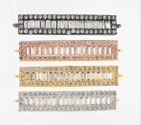 CZ Micro Pave Strip Connector for Bracelet/Necklace,Silver/Gold/Rose Gold/Gunmetal Spacer Connector/Link Connector, 6x34mm,sku#E404