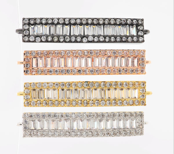 CZ Micro Pave Strip Connector for Bracelet/Necklace,Silver/Gold/Rose Gold/Gunmetal Spacer Connector/Link Connector, 6x34mm,sku#E404