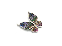 Colorful CZ Micro Pave Butterfly Pendant, Butterfly Pave Pendant for Necklace, Gold/Rose Gold/Silver/Gunmetal plated, 19x20mm, Sku#F714