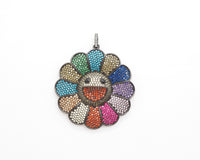 Rainbow Color CZ Micro Pave Smiley Face Sunflower Pendant/Focal, Pave pendant Gold,Silver,Rose Gold,Black plated,44mm,sku#F487