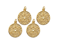 Gold Filled Flower On Round Coin Shape Pendant, 14K Gold Filled Flower Medallion Charm, Necklace Bracelet Charm Pendant, 14x17mm, Sku#ZX17