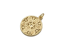 Gold Filled Flower On Round Coin Shape Pendant, 14K Gold Filled Flower Medallion Charm, Necklace Bracelet Charm Pendant, 14x17mm, Sku#ZX17