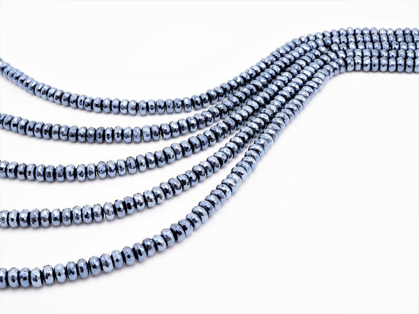 UNIQUE Silver Plated Faceted Black Onyx Rondelle Beads,2x4/4x6/5x8mm/6x10mm Metalic Rondelle Beads,15.5" Full Strand,SKU#S113