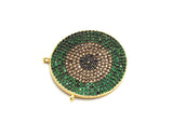 Colorful CZ Micro Pave Evil Eye Round Pendant, Green/Turquoise/Cobalt/Fuchsia/Violet CZ Pave Charm, 25mm, sku#F718