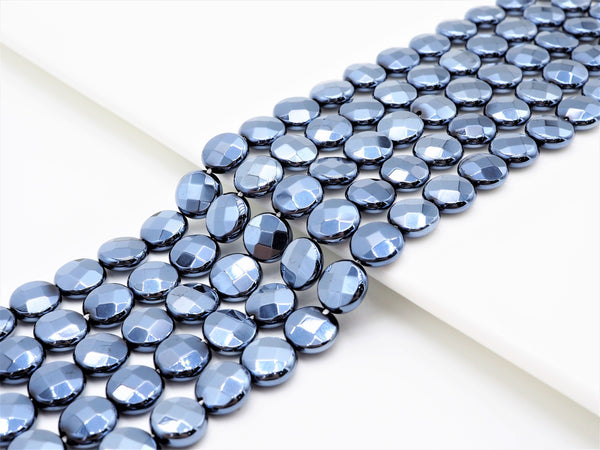 Unique Silver Plated Black Onyx Faceted Coin Beads,8mm/10mm/12mm Gemstones Beads, Black Coin Beads,15.5" Full Strand, SKU#S114