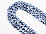 Unique Silver Plated Black Onyx Faceted Coin Beads,8mm/10mm/12mm Gemstones Beads, Black Coin Beads,15.5" Full Strand, SKU#S114