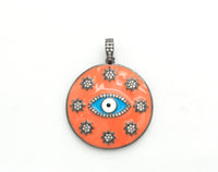 NEW Enamel Evil eye with Star Pendant,CZ Micro Pave Oil Drop Evil Eye Pendant,Blue/White/Black/Red/Yellow Enamel Jewelry,34x37mm,sku#F609