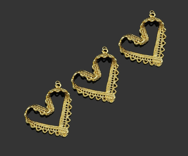 Gold Filled Lace Heart Shape Pendant, 14K Gold Filled Heart Charm, Necklace Bracelet Charm Pendant, 29x33mm, Sku#ZX20