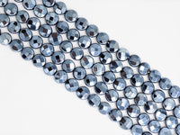 Unique Silver Plated Black Onyx Faceted Coin Beads,8mm/10mm/12mm Gemstones Beads, Black Coin Beads,15.5" Full Strand, SKU#S114