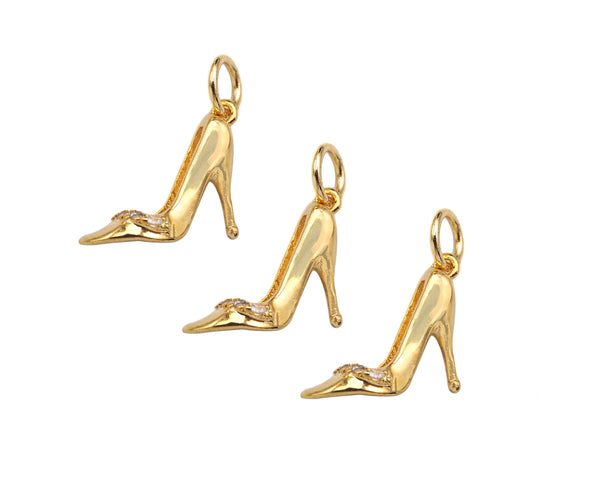 Gold Filled CZ Micro Pave High-Heeled Shoes Shape Pendant, 14K Gold Filled CZ Charm, Necklace Bracelet Charm Pendant, 8x13mm, Sku#ZX22