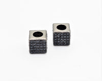 7mm Black CZ Pave On Black Big Hole Cube Spacer Micro Pave Beads, Cubic Zirconia Cube Space Beads, SKU#C77