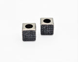 7mm Black CZ Pave On Black Big Hole Cube Spacer Micro Pave Beads, Cubic Zirconia Cube Space Beads, SKU#C77