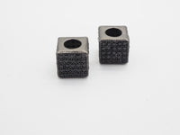 7mm Black CZ Pave On Black Big Hole Cube Spacer Micro Pave Beads, Cubic Zirconia Cube Space Beads, SKU#C77