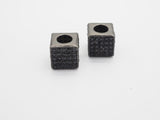 7mm Black CZ Pave On Black Big Hole Cube Spacer Micro Pave Beads, Cubic Zirconia Cube Space Beads, SKU#C77