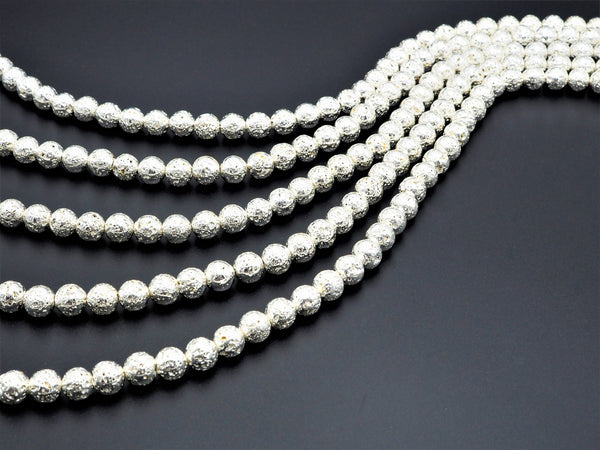 NEW!!! Silver Plated Lava Round Beads, 4mm/6mm/8mm/10mm/12mm silver Gemstone Beads,15.5" Full Strand, Wholesale Gemstone Beads,SKU#S109