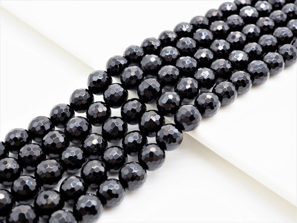 Quality Natural Black Tourmaline Round Faceted Beads, 6mm/8mm/10mm/12mm beads, Black Gemstone Beads, 15.5inch strand, SKU#U311