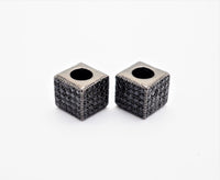 7mm Black CZ Pave On Black Big Hole Cube Spacer Micro Pave Beads, Cubic Zirconia Cube Space Beads, SKU#C77