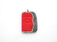 Large Pave Red Coral Buddha Pendant, Pave Crystal Rhinestone Encrusted Buddha Pendant,37x52x10mm,sku#V20