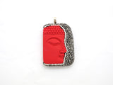 Large Pave Red Coral Buddha Pendant, Pave Crystal Rhinestone Encrusted Buddha Pendant,37x52x10mm,sku#V20
