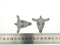 CZ Micro Pave Black Cow Ox Head Skull Pendant,Cubic Zirconia