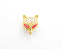CZ Micro Pave Fuchsia Eye Fox Head Beads, Animal Beads, Cubic Zirconia Spacer Beads,11x13x7mm, sku#C88