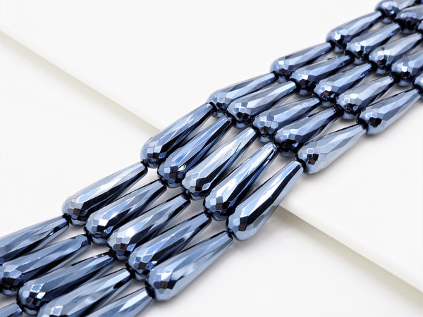 UNIQUE Silver Plated Black Onyx Faceted Teardrop Beads,10x30mm Gemstones Beads, Silver Black Teardrop Beads,15.5" Full Strand, SKU#S115