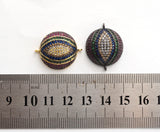 Large CZ Micro Multi color Dome Evil Eyes Connector, Half Circle Cubic Zirconia Connector for Bracelet Necklace,20x25mm,sku#E406
