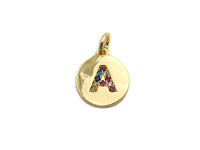 New Trendy Gold Color Micro Pave Rainbow CZ Cubic Zirconia A-Z 26 Initials Letter Pendant, Initial Letter Charm,11x13mm,sku#F820