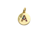 New Trendy Gold Color Micro Pave Rainbow CZ Cubic Zirconia A-Z 26 Initials Letter Pendant, Initial Letter Charm,11x13mm,sku#F820