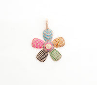 28mm CZ Rainbow Color Micro Pave Daisy Flower Pendant,Cubic Zirconia Paved Flower Charm Gold,Silver, Rose Gold,Gunmetal plated,sku#F489