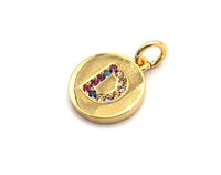 New Trendy Gold Color Micro Pave Rainbow CZ Cubic Zirconia A-Z 26 Initials Letter Pendant, Initial Letter Charm,11x13mm,sku#F820