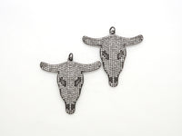 CZ Micro Pave Black Cow Ox Head Skull Pendant,Cubic Zirconia