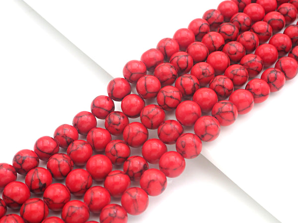 Natural Red Howlite Round Smooth Beads, 6mm/8mm/10mm/12mm/14mm Hot Pink Howlite Beads, 15.5'' Full Strand, Sku#U1165