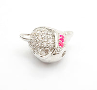 CZ Micro Pave Fuchsia Eye Fox Head Beads, Animal Beads, Cubic Zirconia Spacer Beads,11x13x7mm, sku#C88