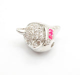 CZ Micro Pave Fuchsia Eye Fox Head Beads, Animal Beads, Cubic Zirconia Spacer Beads,11x13x7mm, sku#C88