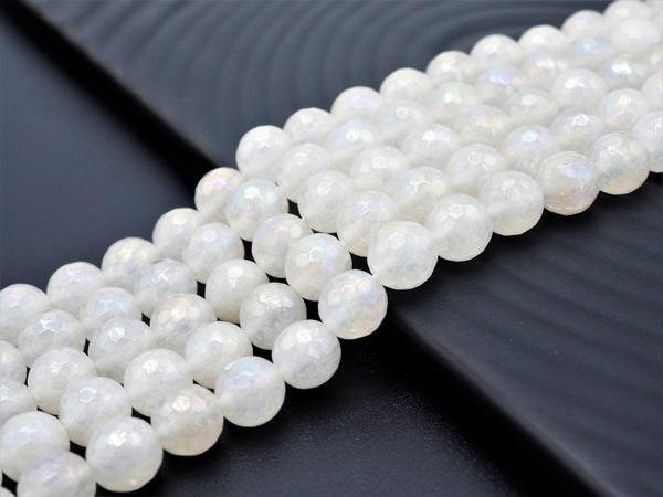 Mystic Coated Natural Faceted White Jade beads, 6mm/8mm/10mm Natural White Gemstone beads, Natural Jade Beads, 15.5inch strand, SKU#U262