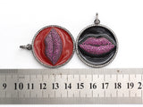 25mm/34mm Enamel Round Charm with  Fuchsia Lip, Enamel Pendant Charms, Enamel Oil Drop CZ Charm, Lip Kiss Charm,17x20mm,sku#F610