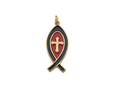 18K Gold Cross On Red/Black Enamel Fish Shape Pendant,Enamel Charm,Enamel Jewelry,13x31mm,Sku#LK303